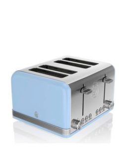 Swan 4-Slice Retro Toaster - Blue